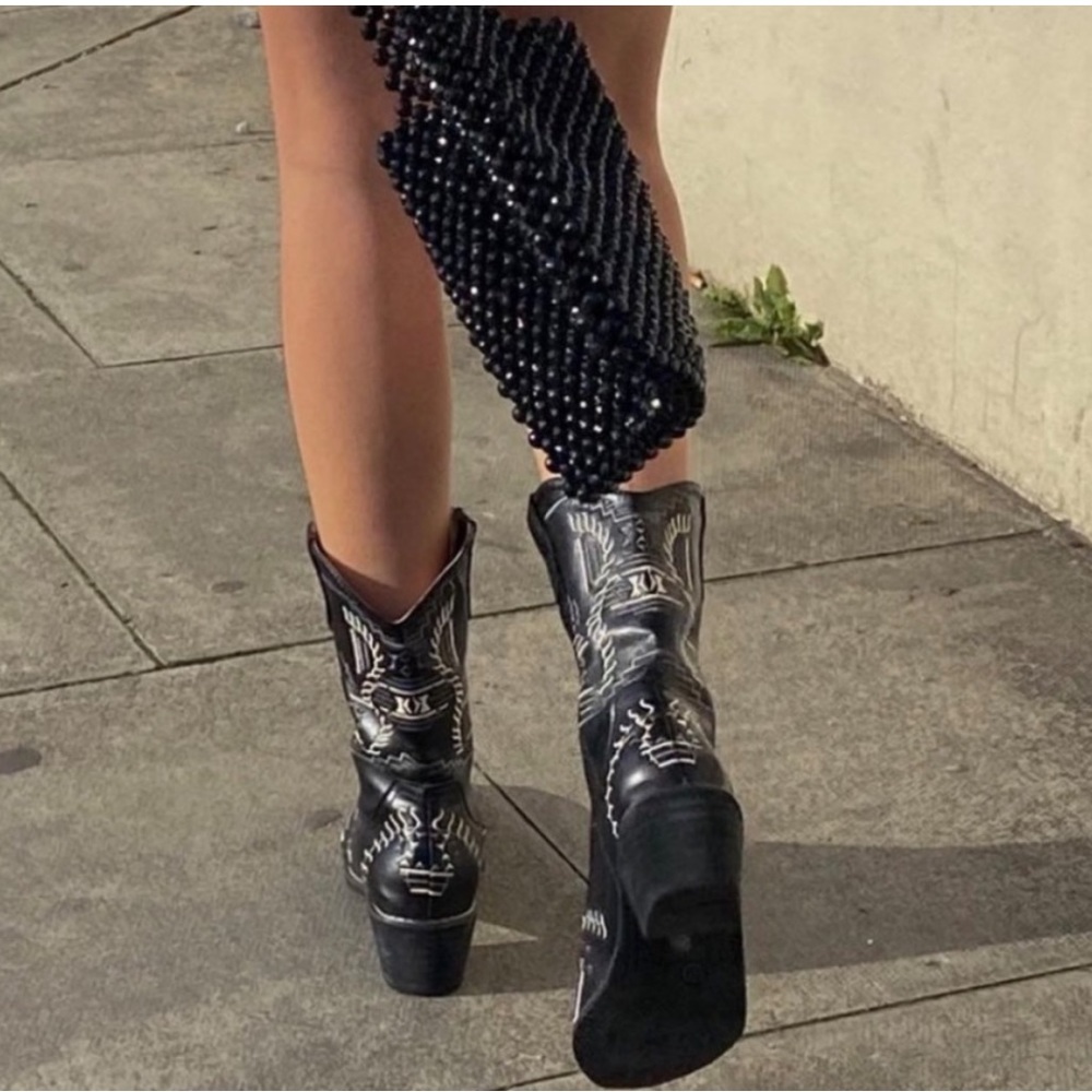 11 Embroidered Black Boho Aztec Heel festival country southwest Western boots